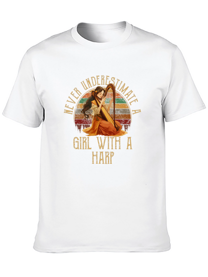 Never Underestimate A Girl With A Harp T-Shirt