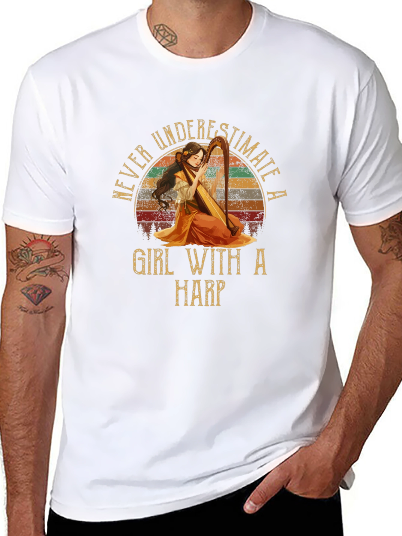 Never Underestimate A Girl With A Harp T-Shirt