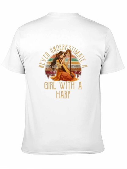 Never Underestimate A Girl With A Harp T-Shirt