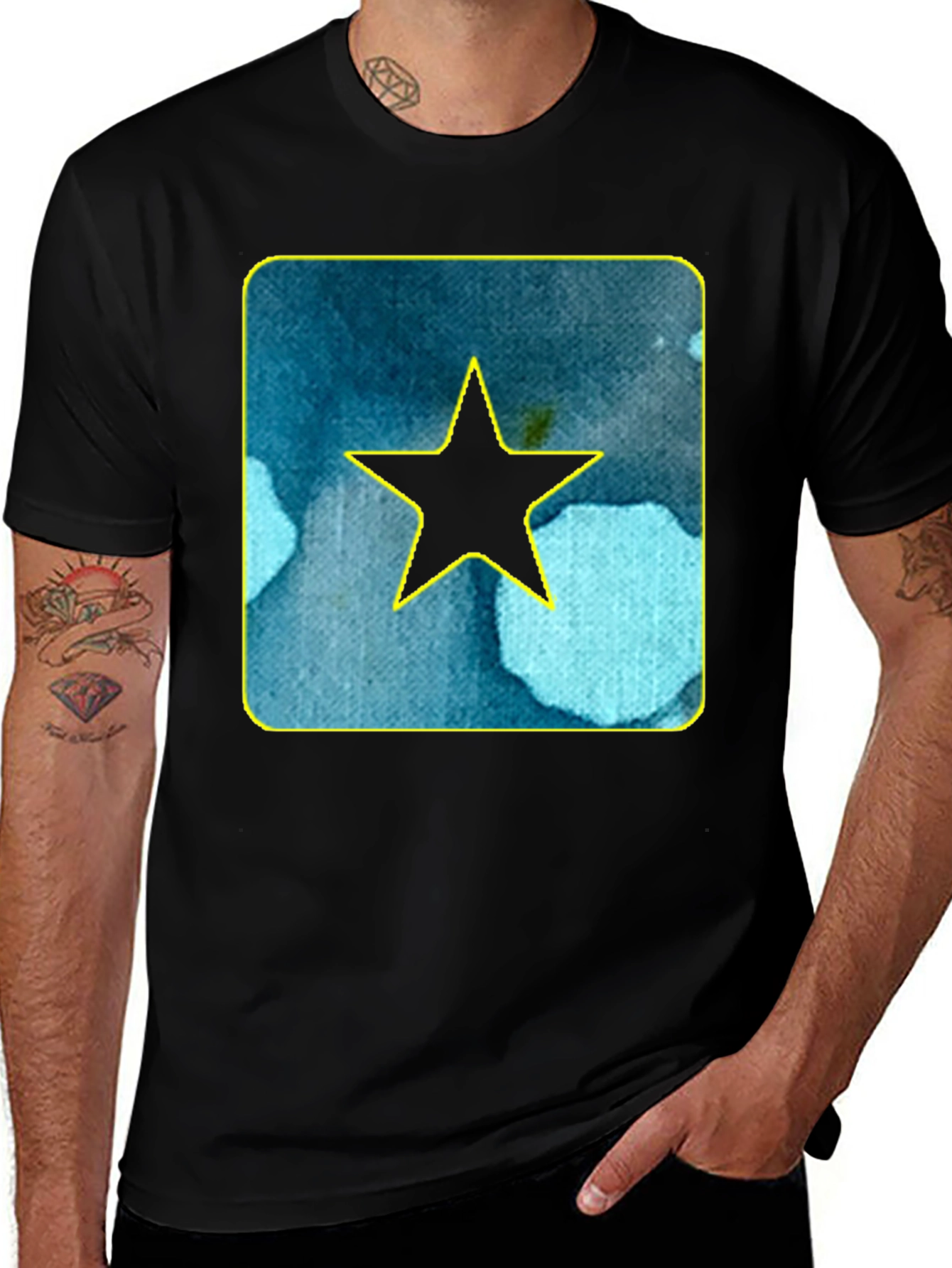Star Graphic Tee - Black Cotton Casual Shirt