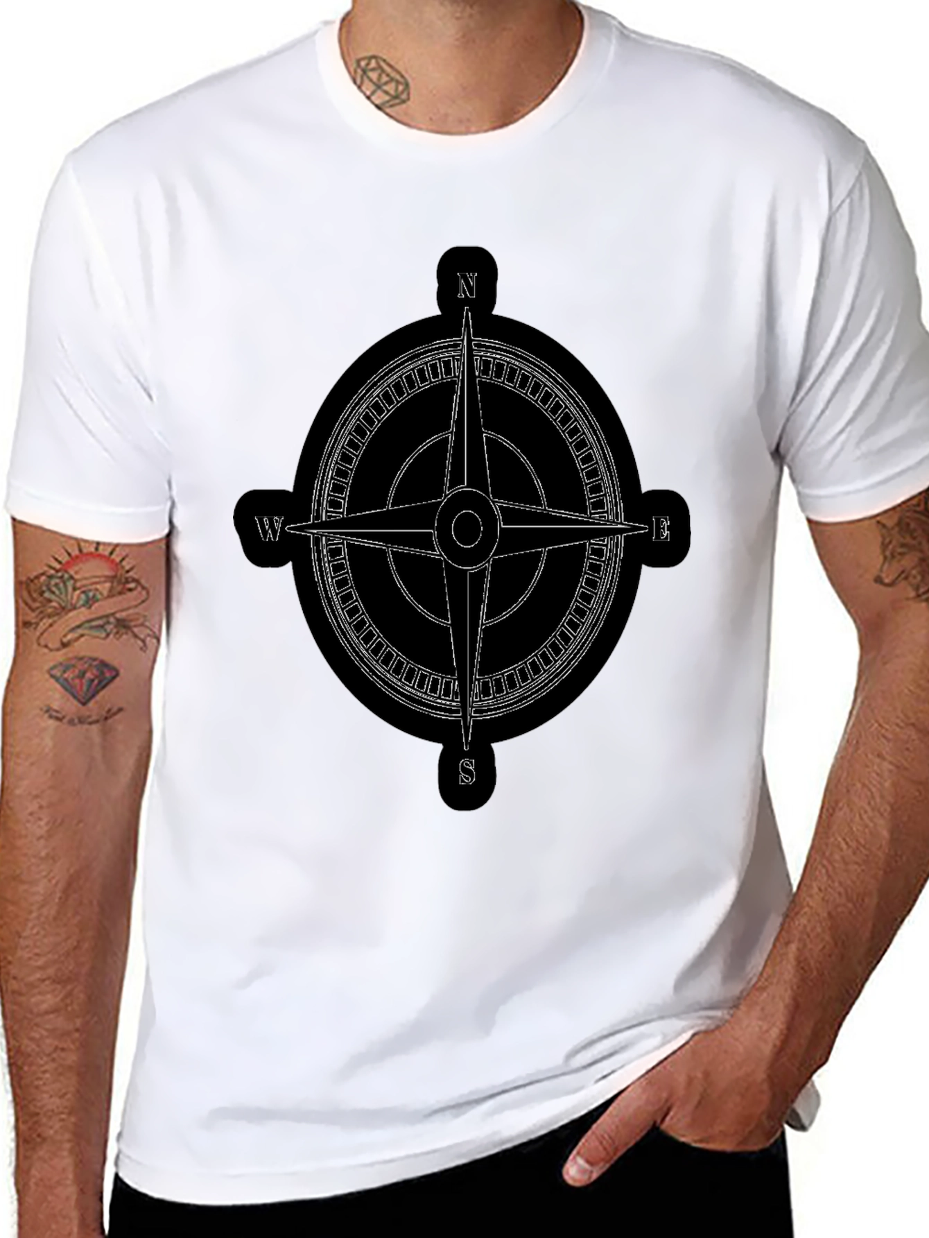 Compass Rose Graphic Tee - Black Cotton T-Shirt