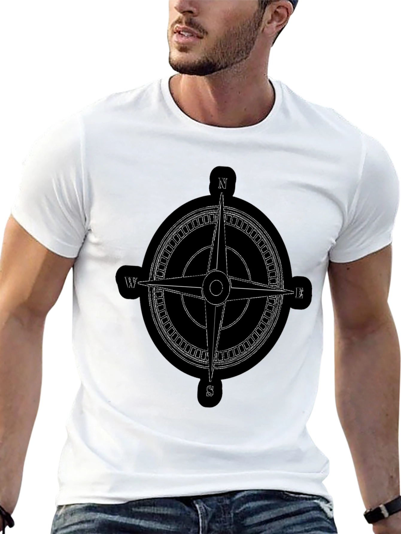 Compass Rose Graphic Tee - Black Cotton T-Shirt
