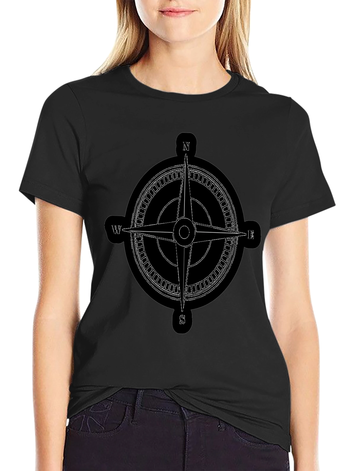 Compass Rose Graphic Tee - Black Cotton T-Shirt