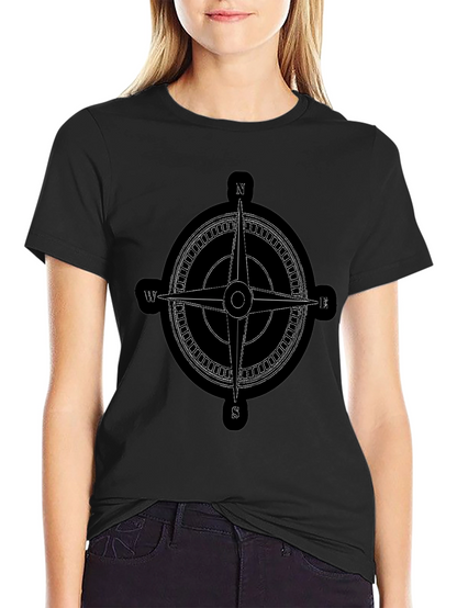 Compass Rose Graphic Tee - Black Cotton T-Shirt