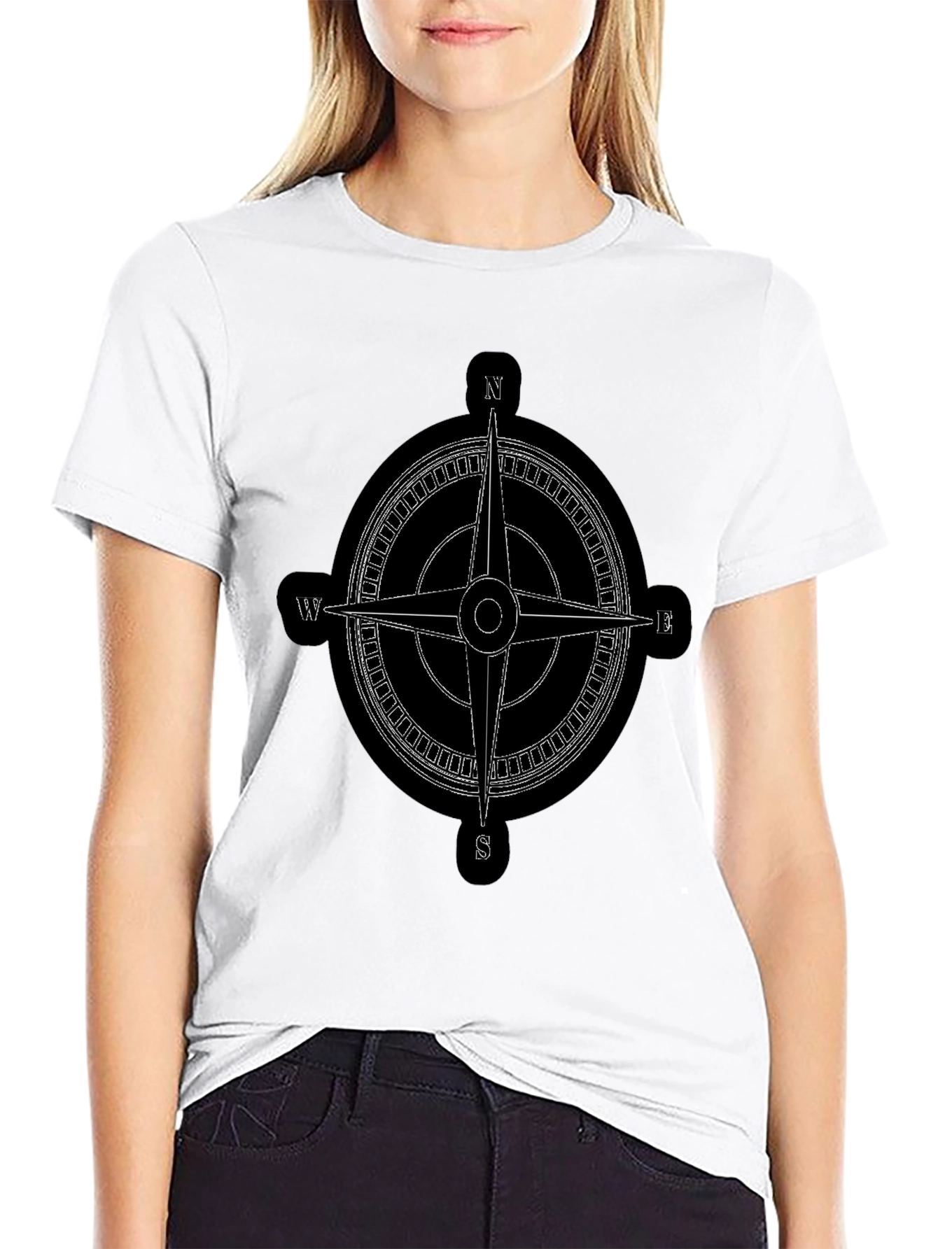 Compass Rose Graphic Tee - Black Cotton T-Shirt