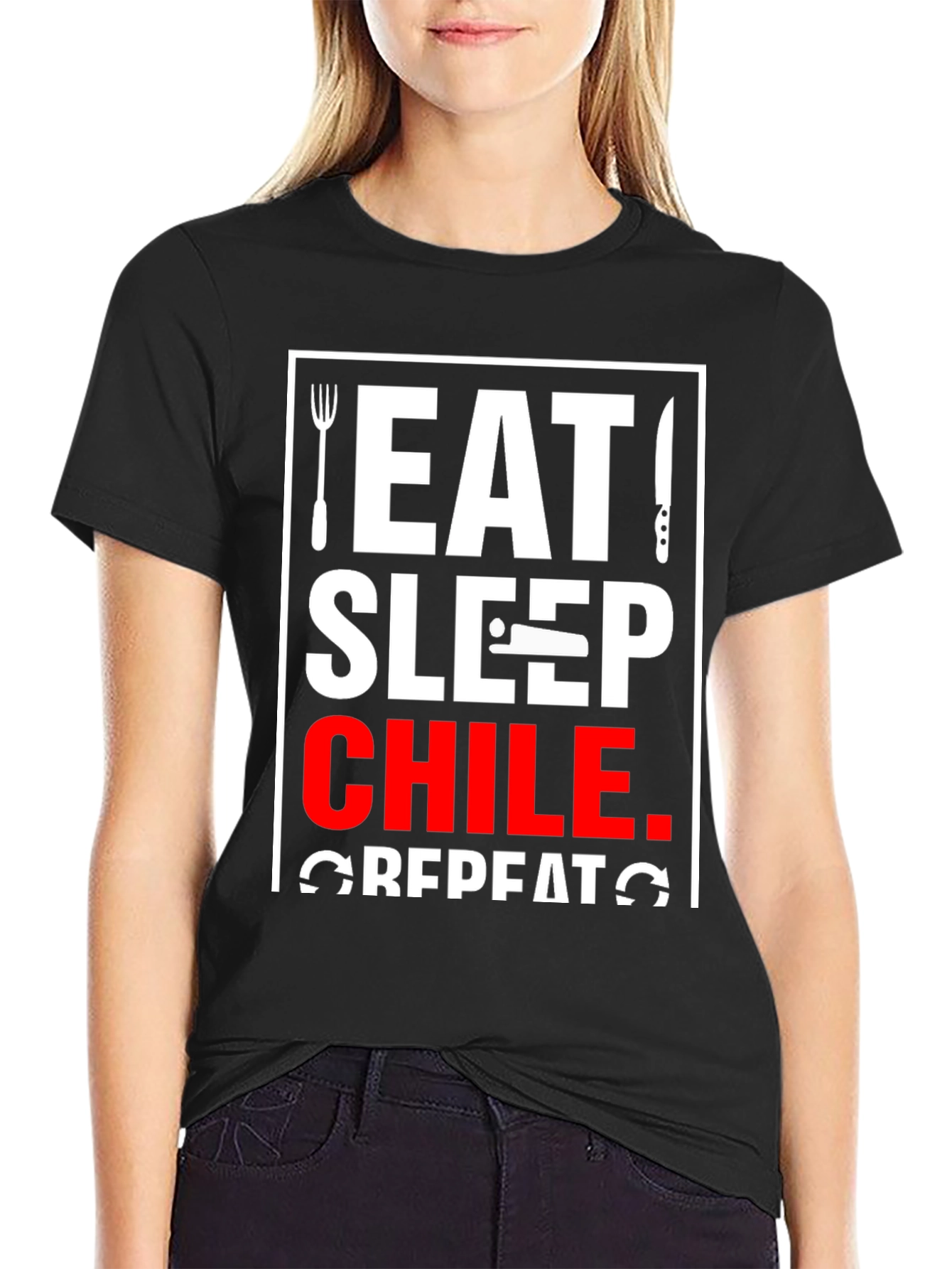 Eat Sleep Chile Repeat Black T-Shirt