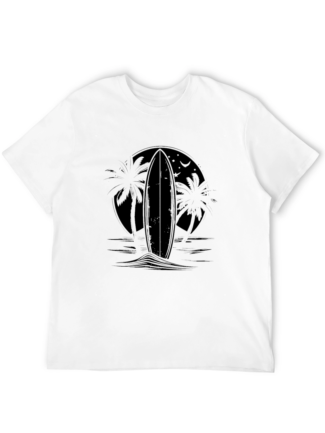 Black Surfboard Palm Tee - Tropical Style