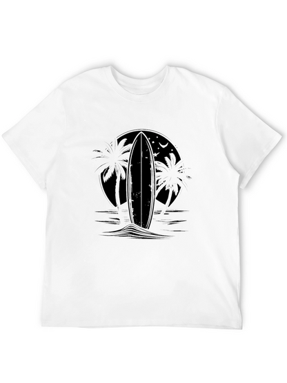 Black Surfboard Palm Tee - Tropical Style