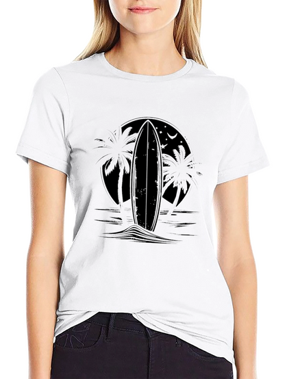 Black Surfboard Palm Tee - Tropical Style