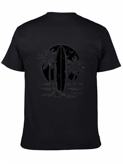 Black Surfboard Palm Tee - Tropical Style