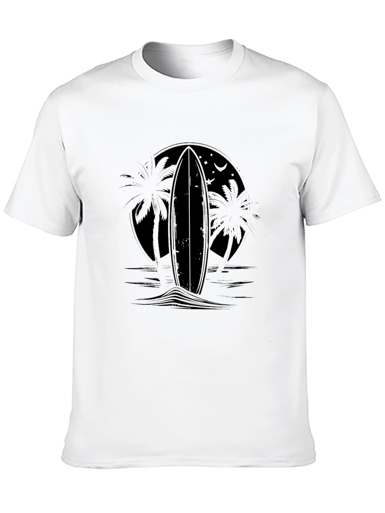 Black Surfboard Palm Tee - Tropical Style