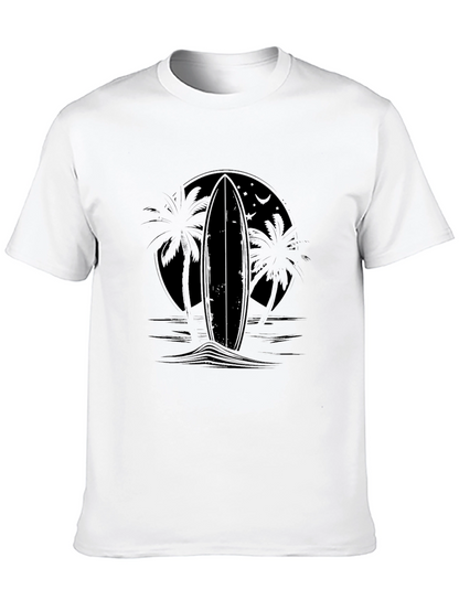 Black Surfboard Palm Tee - Tropical Style