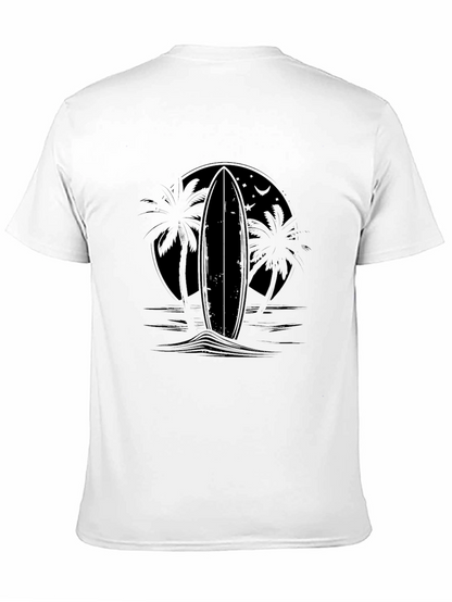 Black Surfboard Palm Tee - Tropical Style