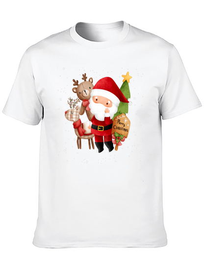 Festive Christmas Graphic Tee - Santa & Reindeer Design