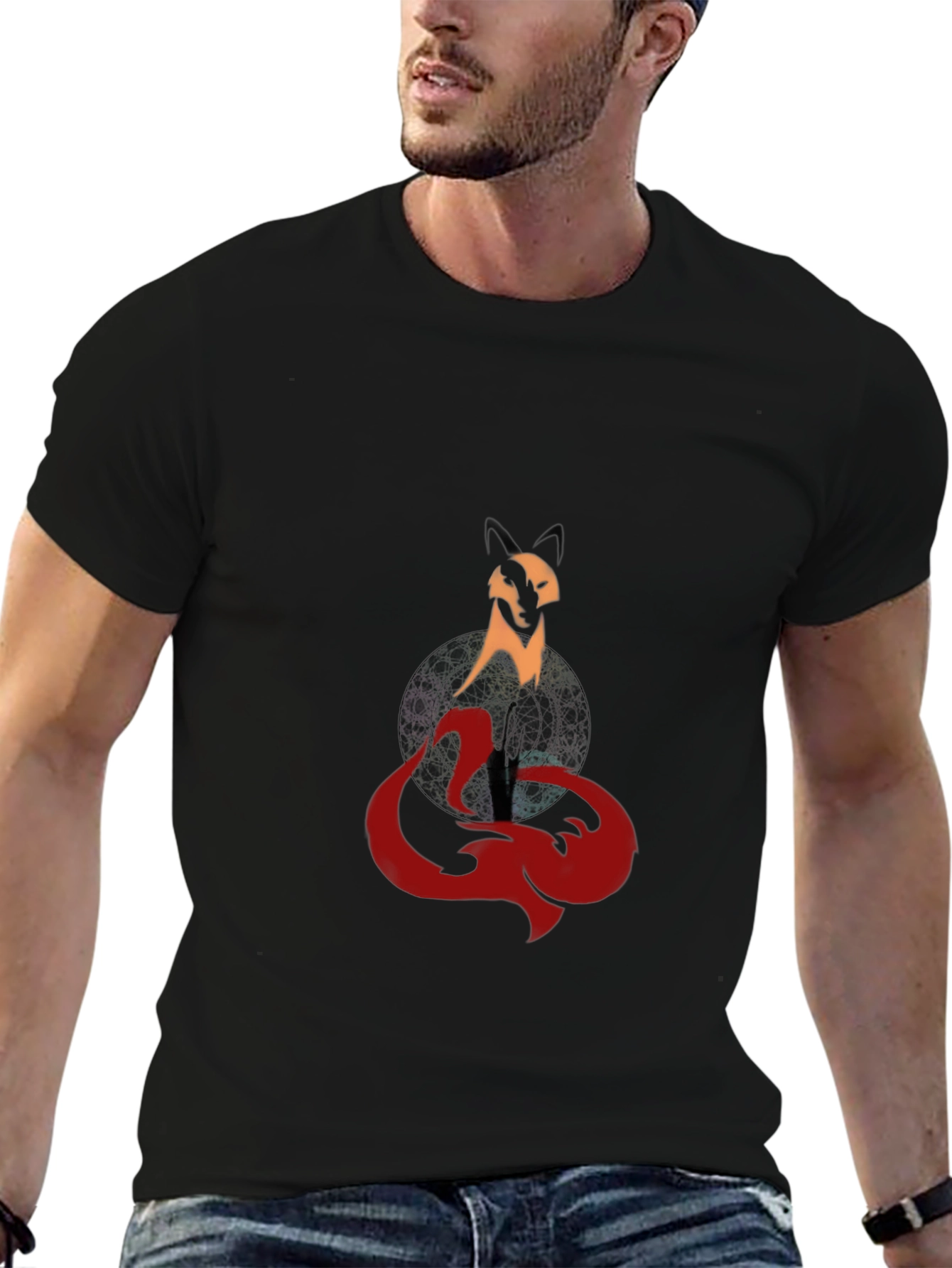 Mystic Fox Graphic Tee - Stylish Mens Black T-Shirt