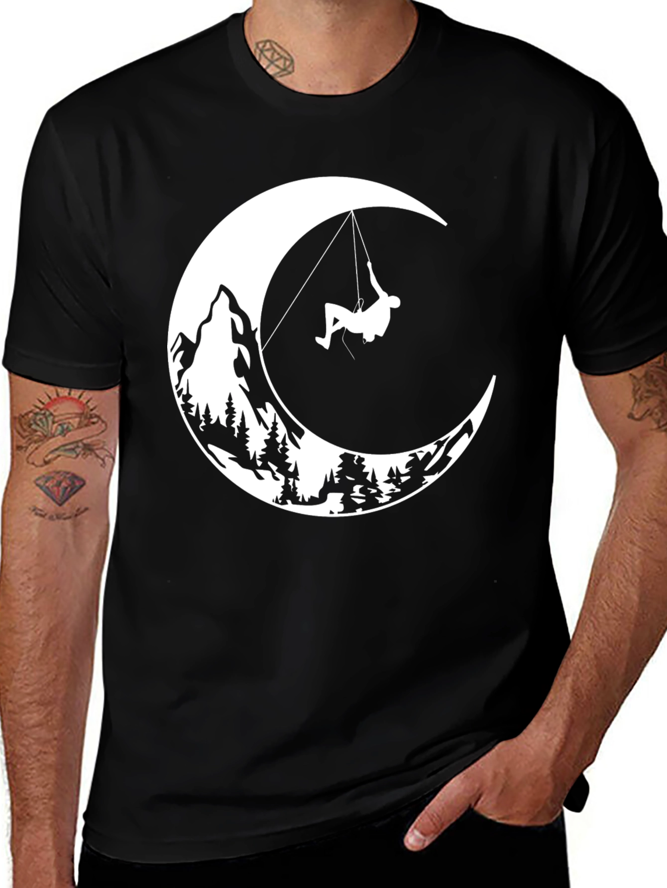 Moonlit Climb Graphic Tee - Black Cotton T-Shirt
