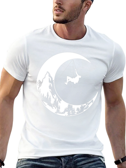 Moonlit Climb Graphic Tee - Black Cotton T-Shirt