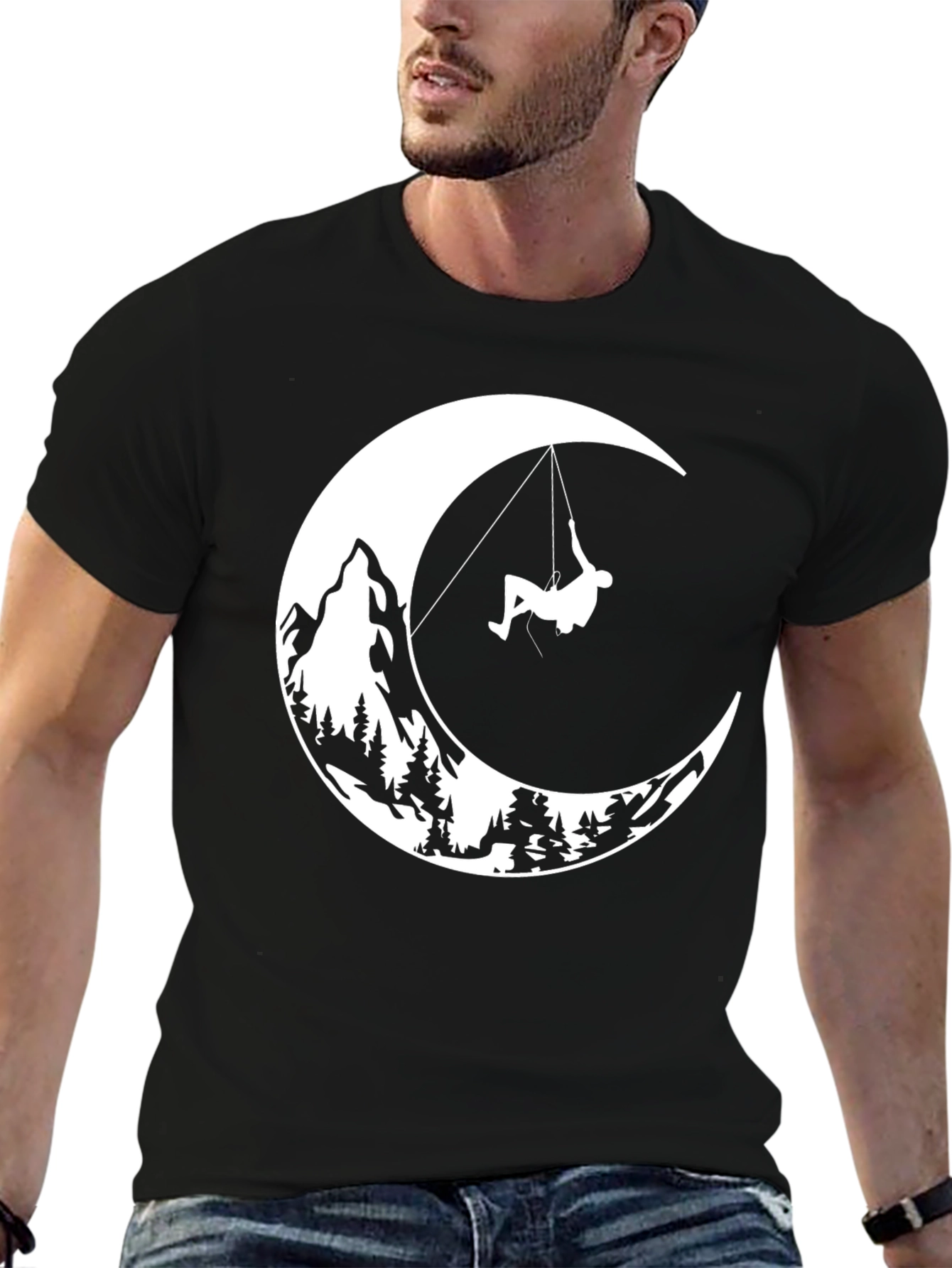 Moonlit Climb Graphic Tee - Black Cotton T-Shirt