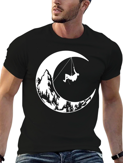 Moonlit Climb Graphic Tee - Black Cotton T-Shirt