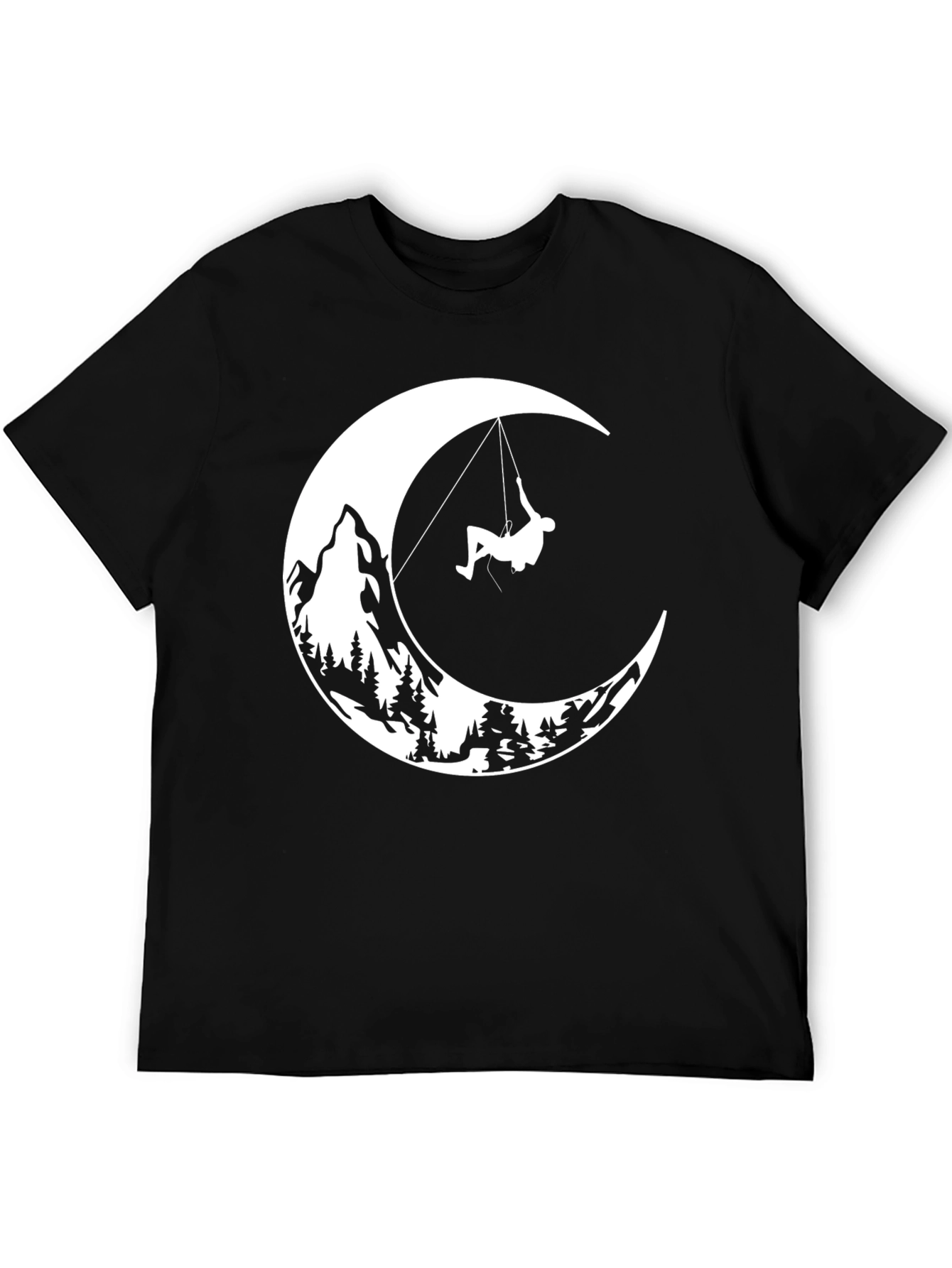 Moonlit Climb Graphic Tee - Black Cotton T-Shirt