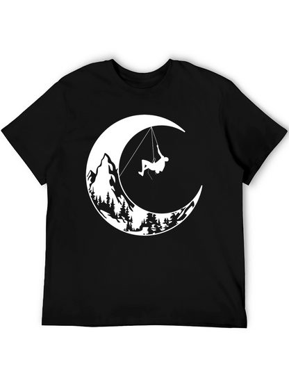 Moonlit Climb Graphic Tee - Black Cotton T-Shirt
