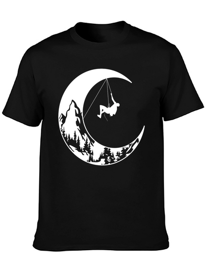 Moonlit Climb Graphic Tee - Black Cotton T-Shirt