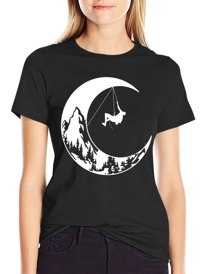Moonlit Climb Graphic Tee - Black Cotton T-Shirt