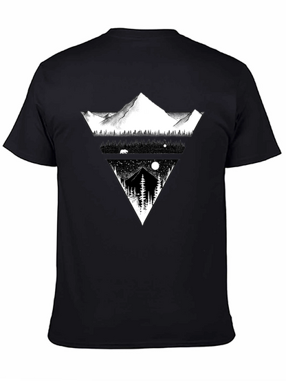 Mountain Landscape Graphic Tee - Black Cotton Blend