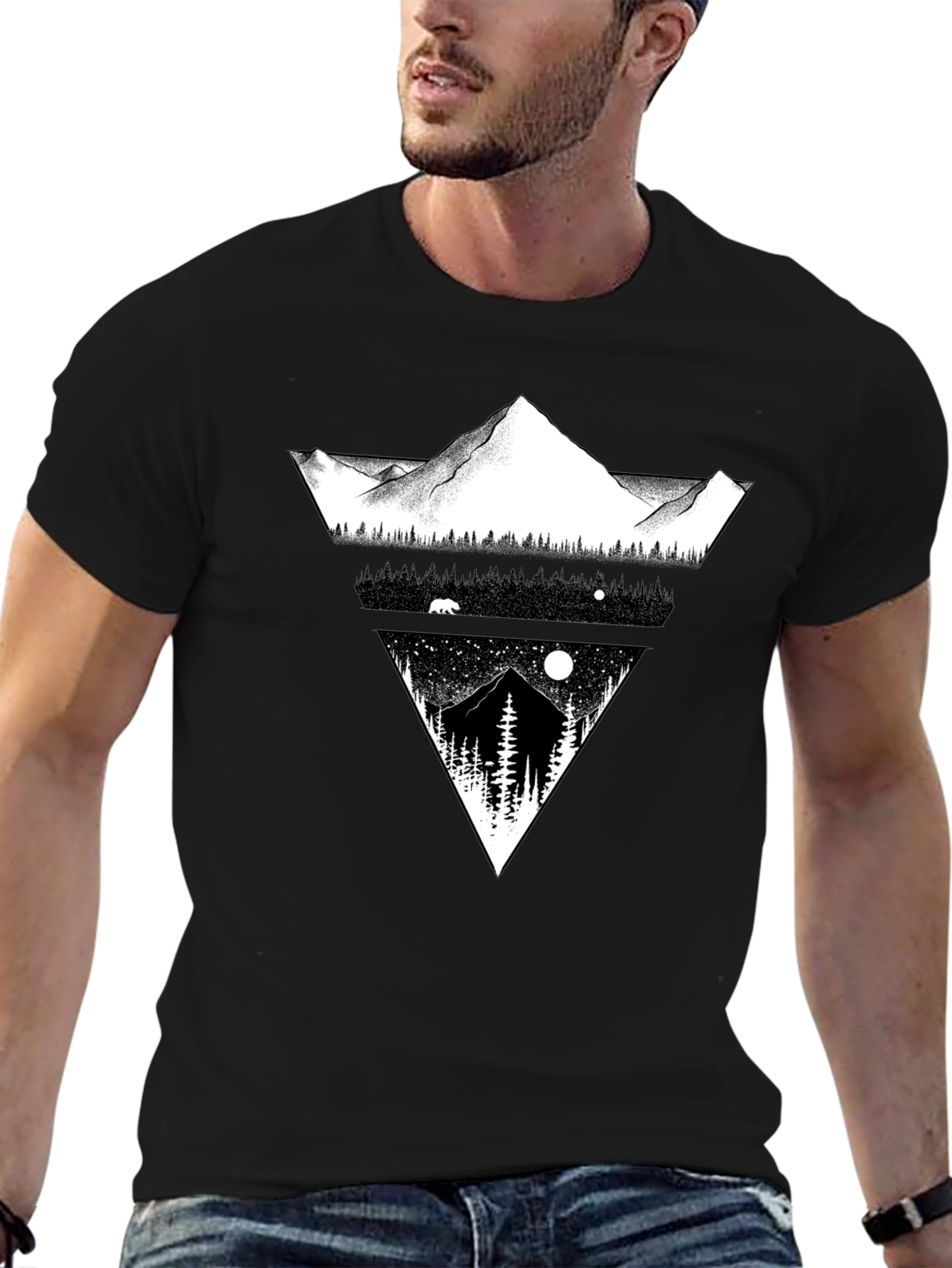 Mountain Landscape Graphic Tee - Black Cotton Blend