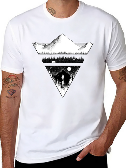 Mountain Landscape Graphic Tee - Black Cotton Blend