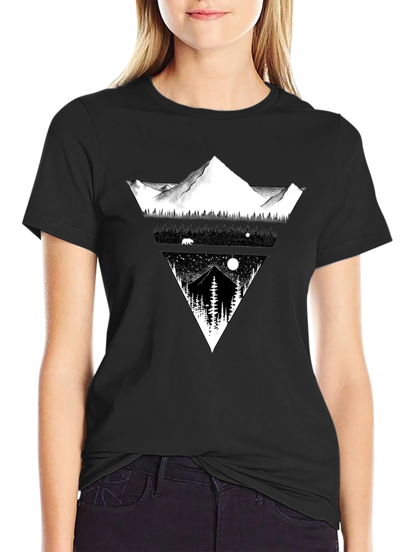 Mountain Landscape Graphic Tee - Black Cotton Blend