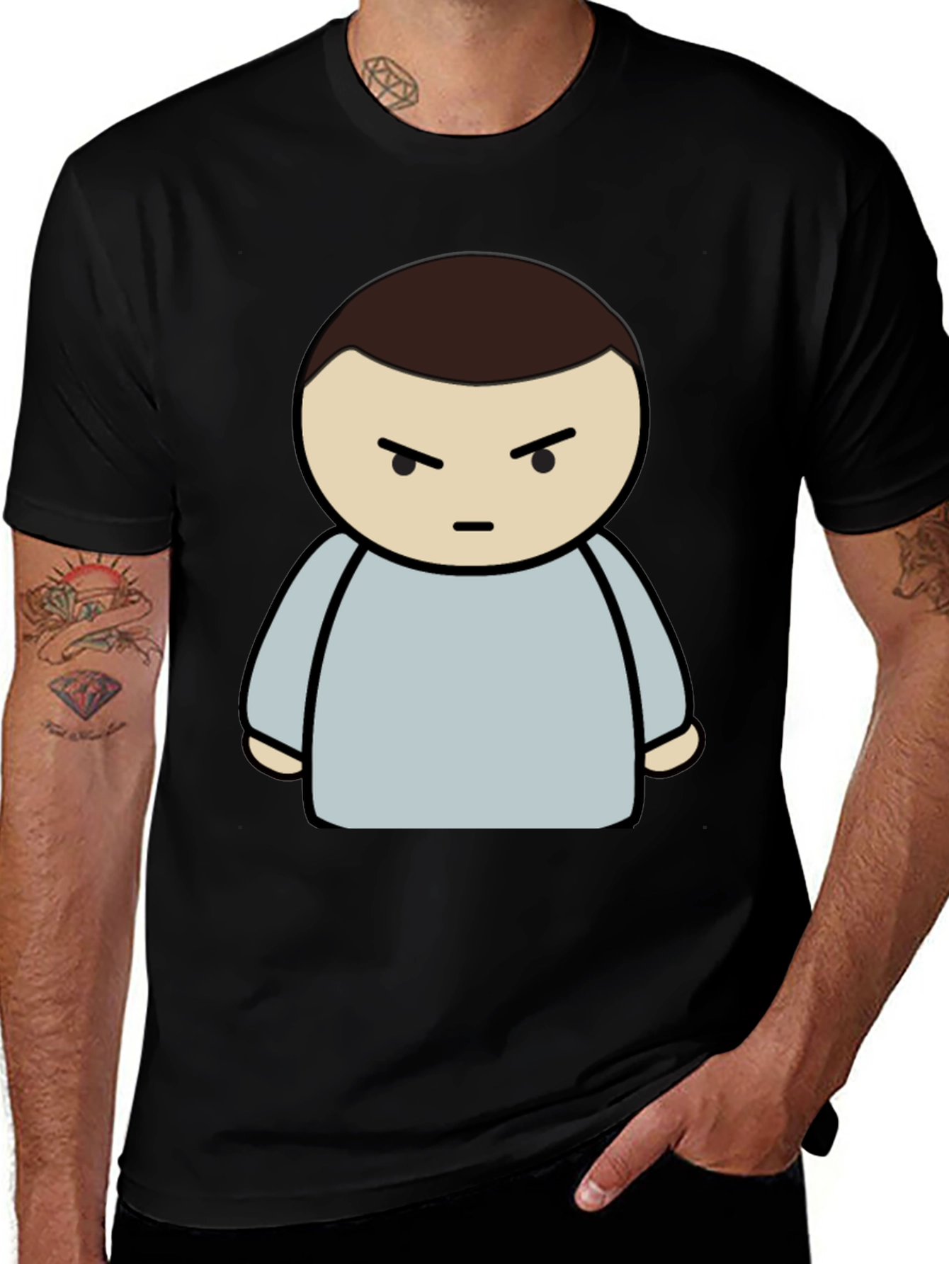 Grumpy Cartoon Character Black T-Shirt