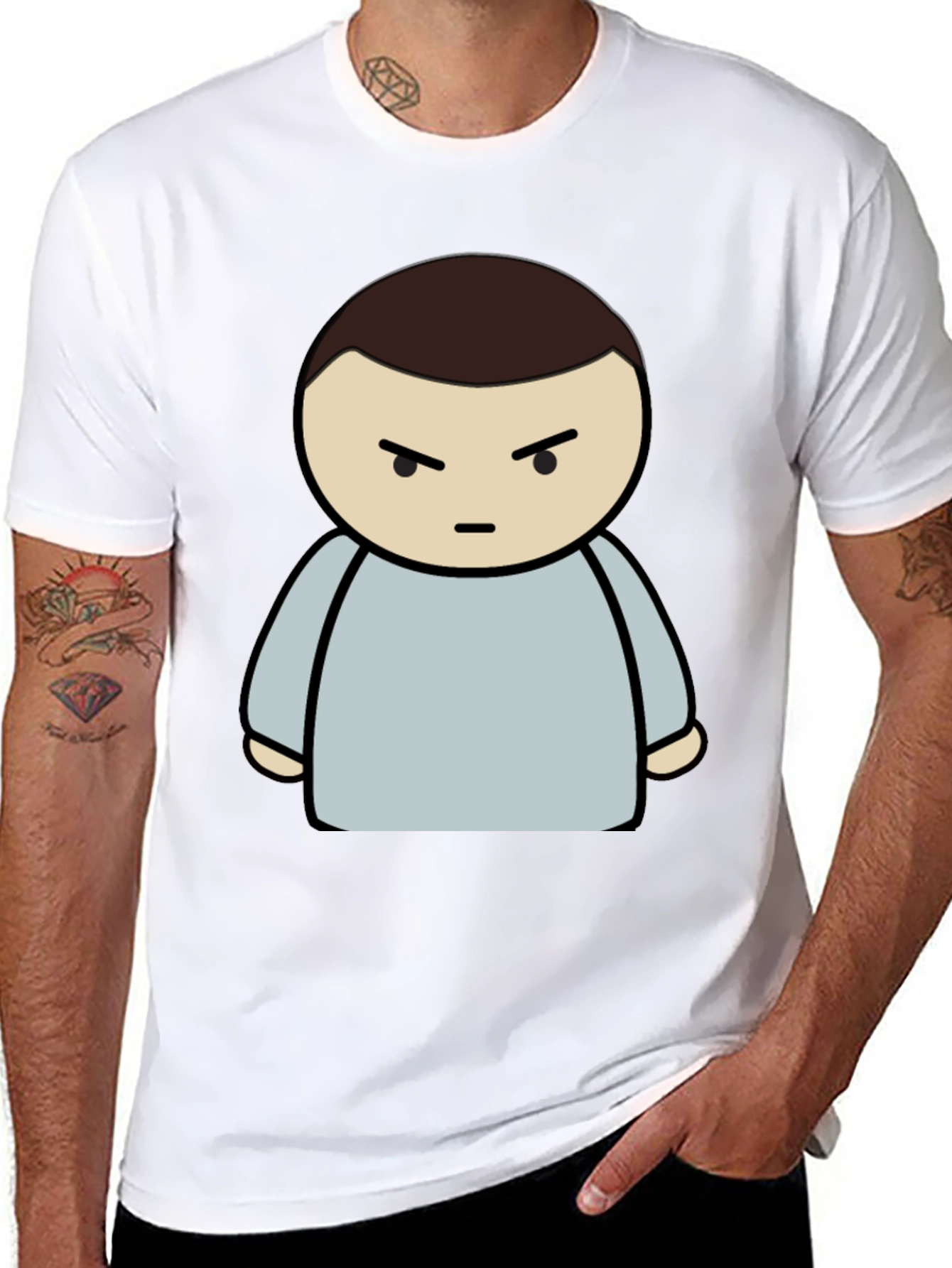 Grumpy Cartoon Character Black T-Shirt