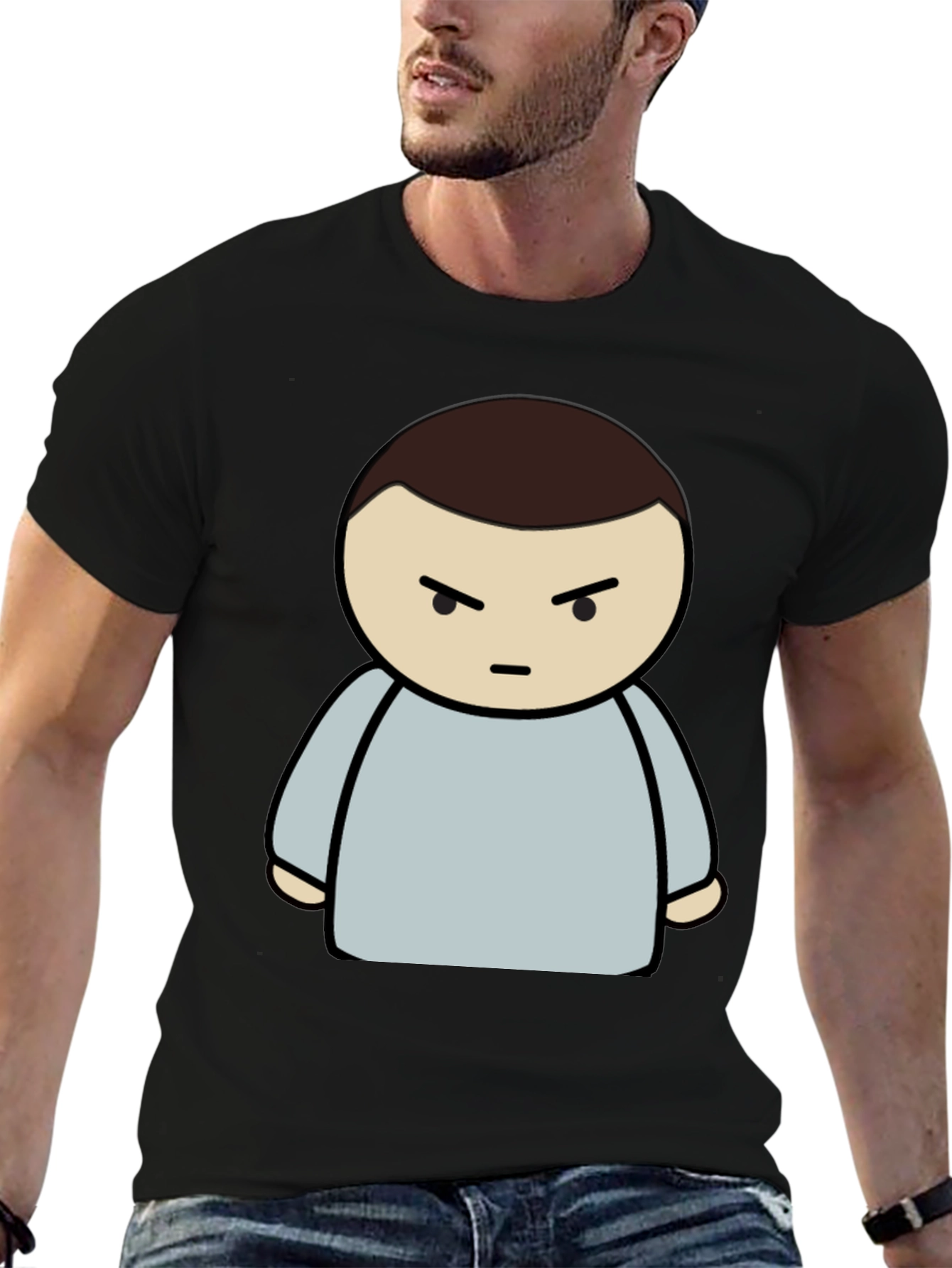Grumpy Cartoon Character Black T-Shirt
