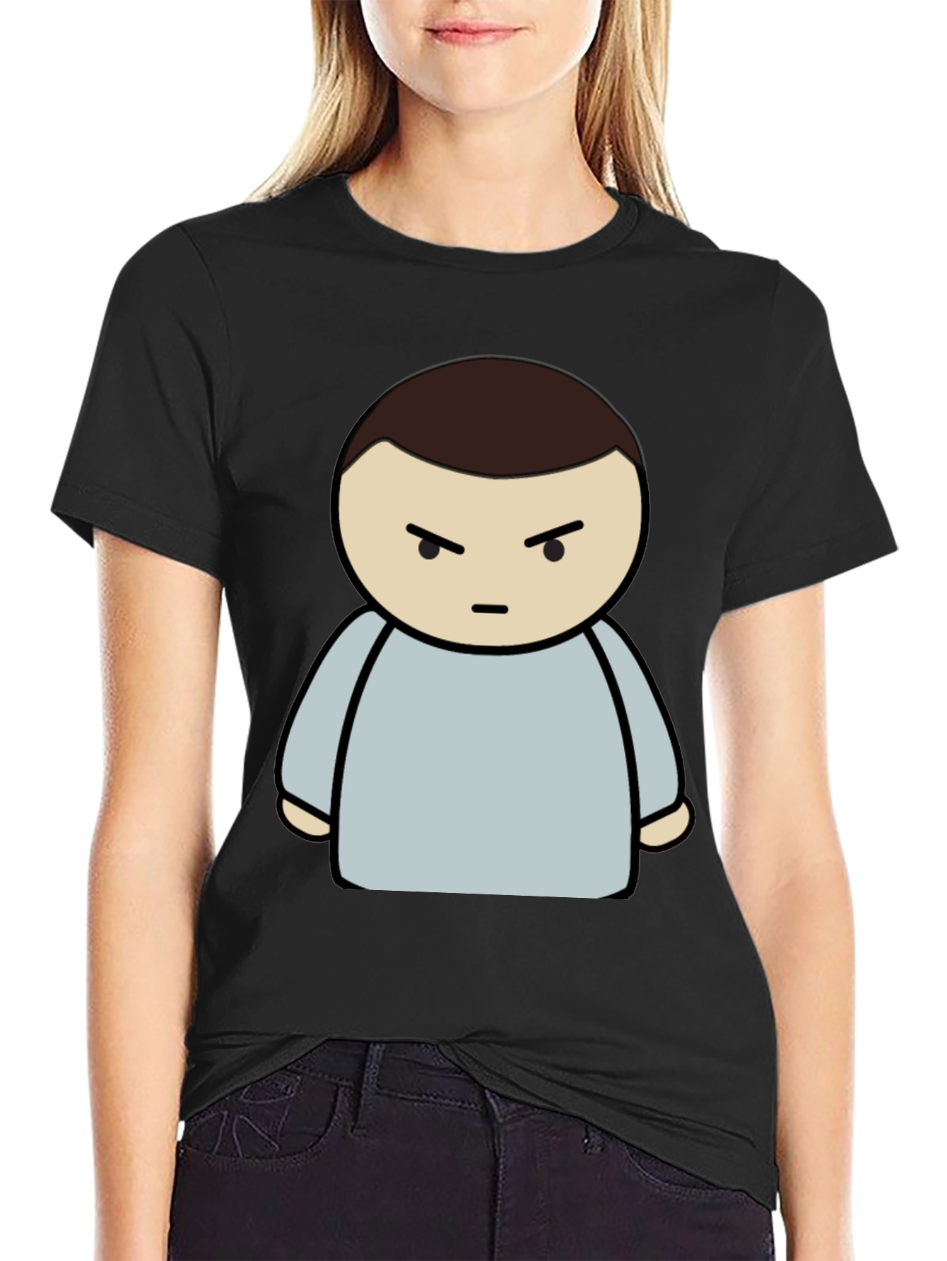 Grumpy Cartoon Character Black T-Shirt