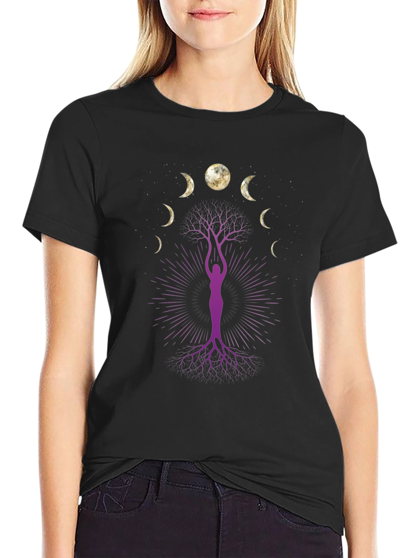 Moon Phase Tree Graphic Tee - Black