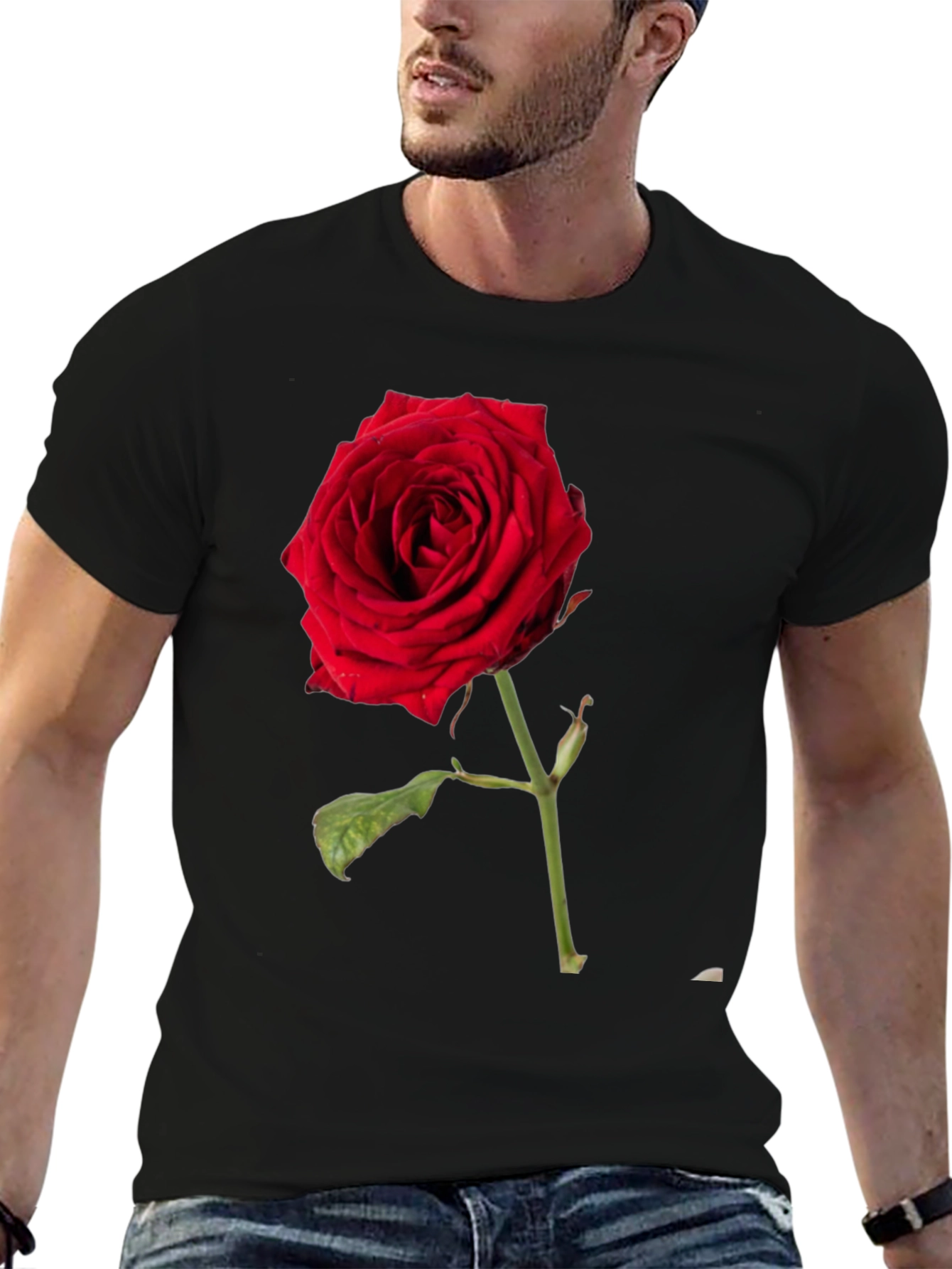 Red Rose Graphic Black T-Shirt