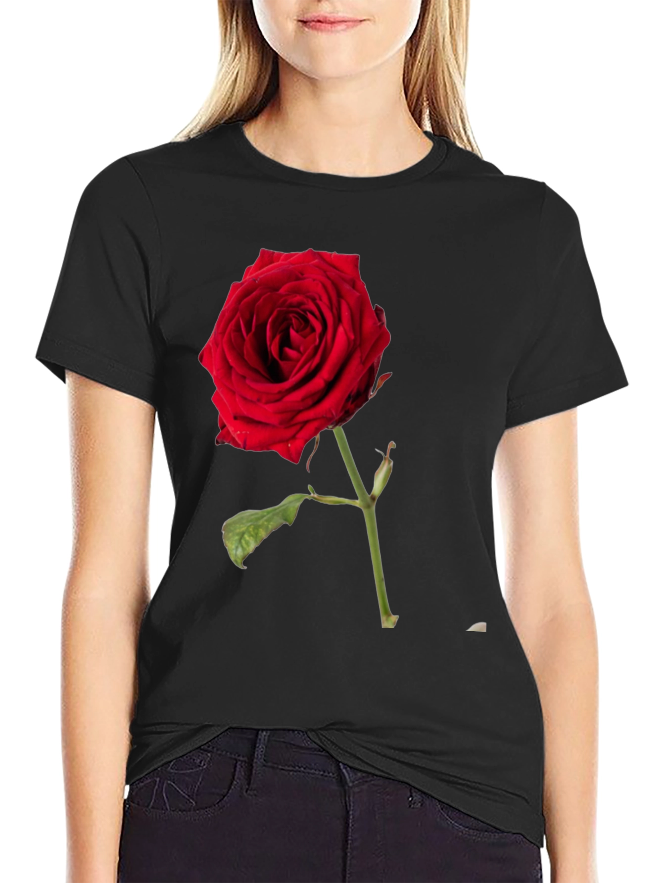 Red Rose Graphic Black T-Shirt