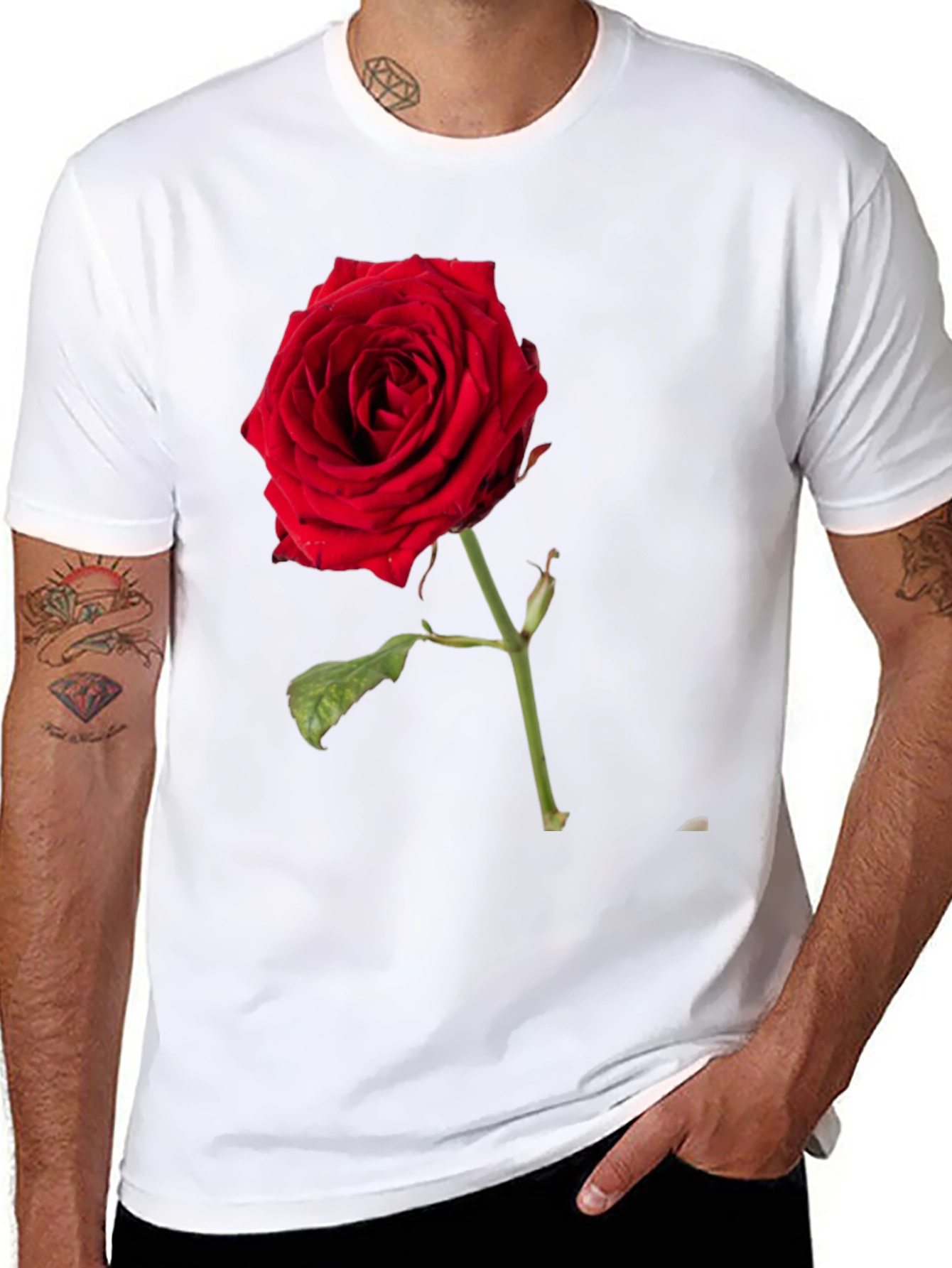 Red Rose Graphic Black T-Shirt