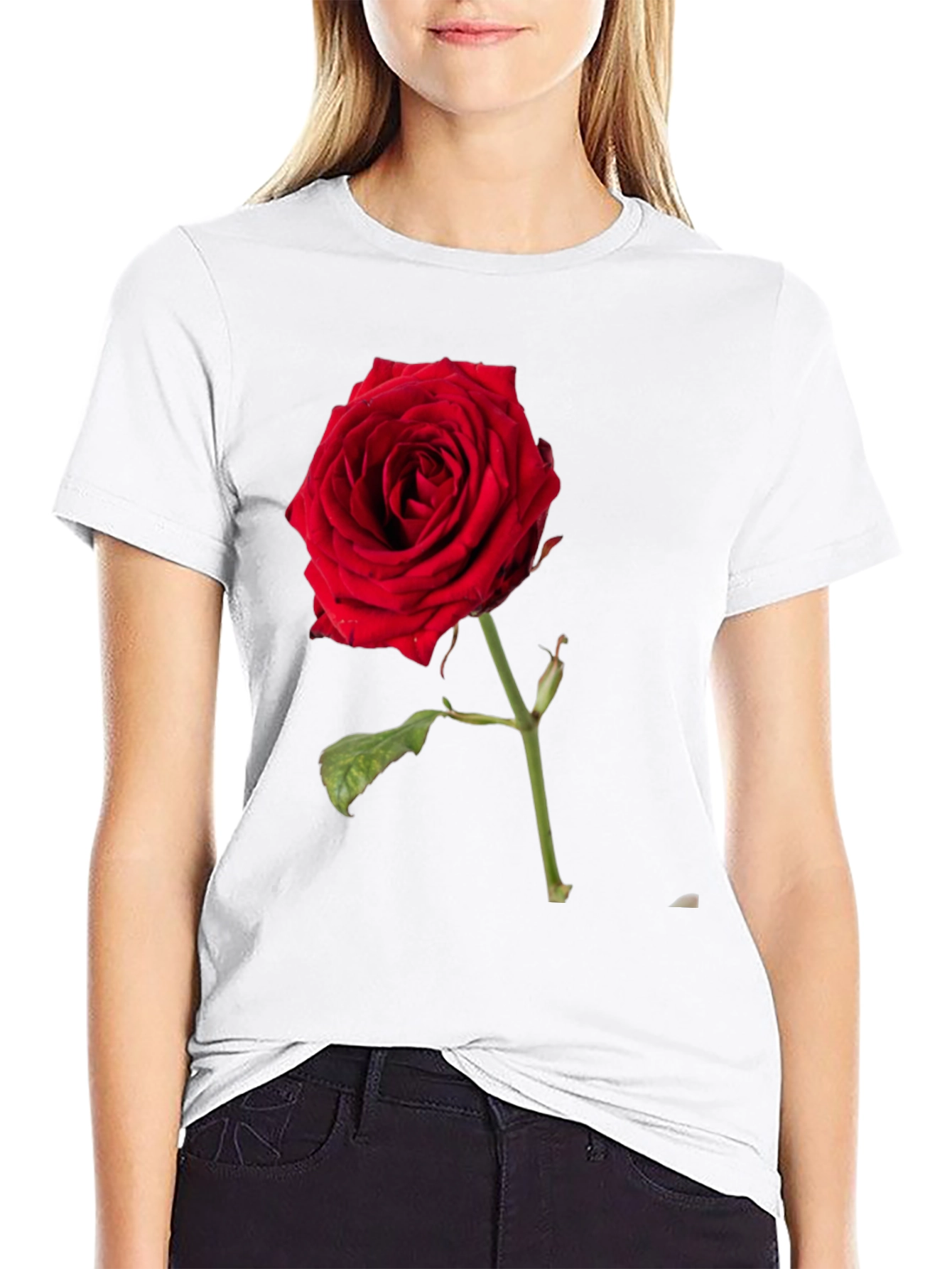 Red Rose Graphic Black T-Shirt