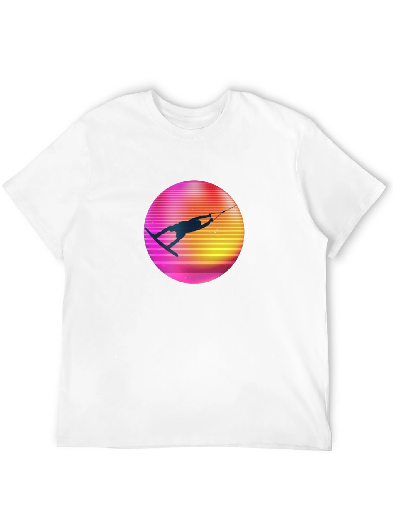 Retro Wakeboarder Graphic Tee - Black Cotton T-Shirt