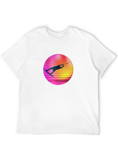 Retro Wakeboarder Graphic Tee - Black Cotton T-Shirt
