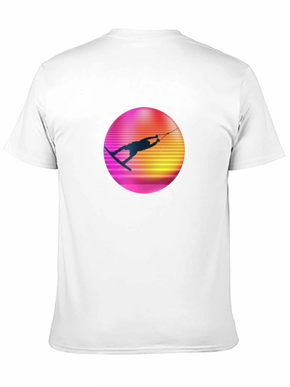 Retro Wakeboarder Graphic Tee - Black Cotton T-Shirt