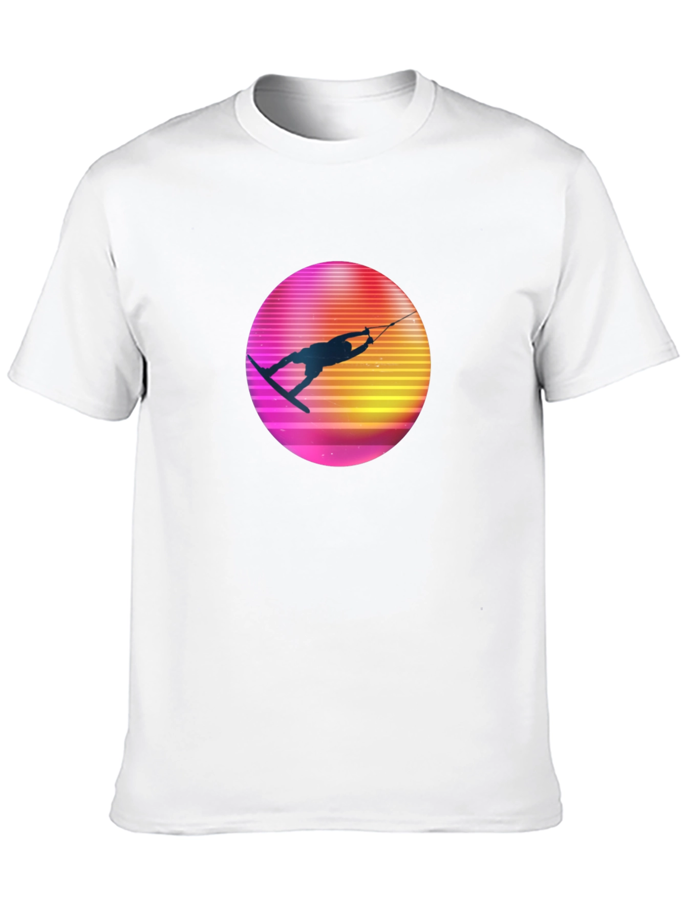 Retro Wakeboarder Graphic Tee - Black Cotton T-Shirt