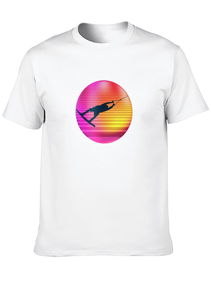 Retro Wakeboarder Graphic Tee - Black Cotton T-Shirt
