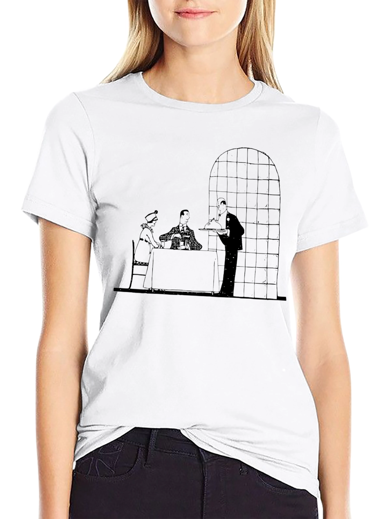 Retro Dining Scene Graphic Tee - Black