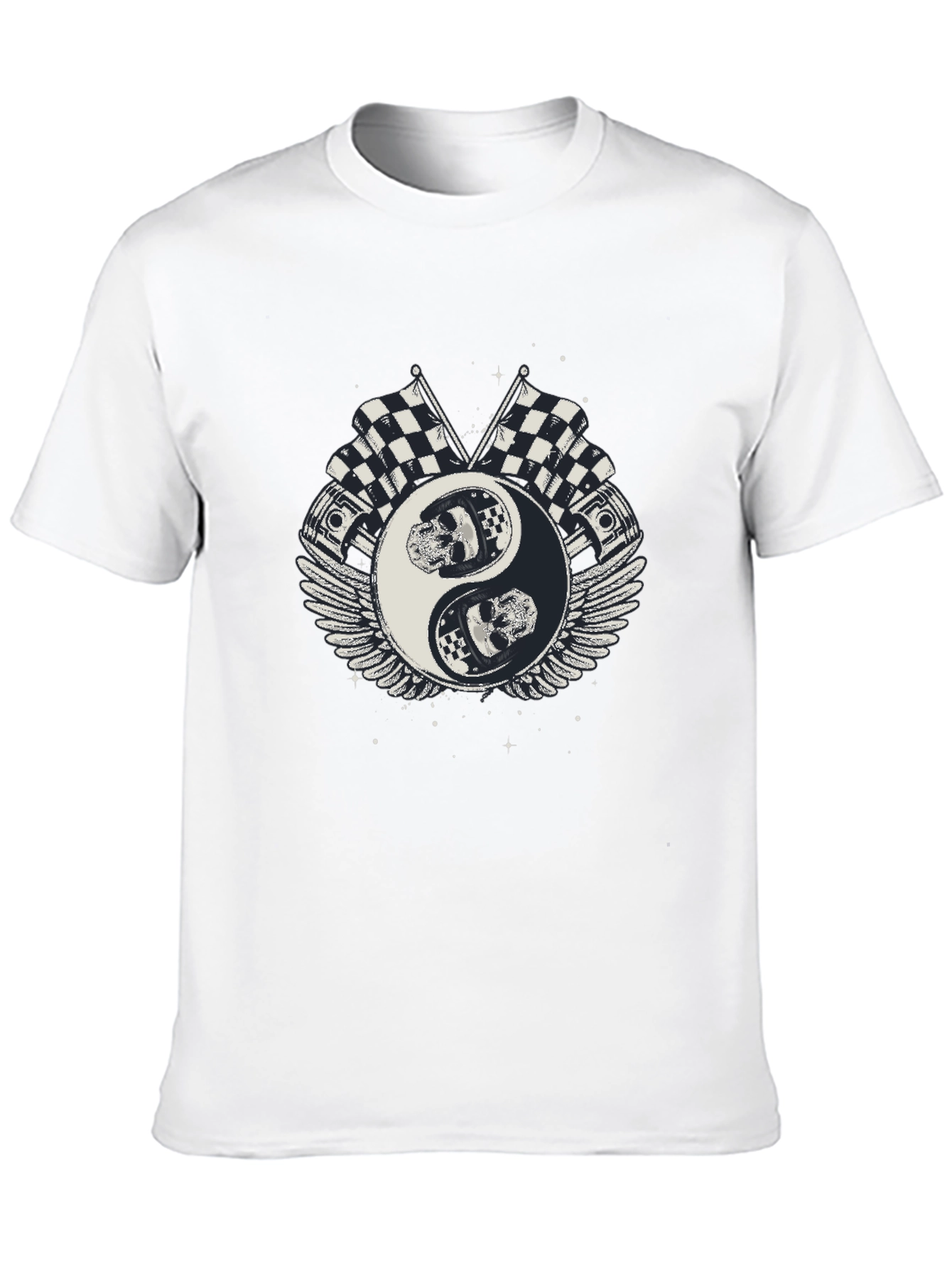 Yin Yang Skull Racing Flags Graphic T-Shirt