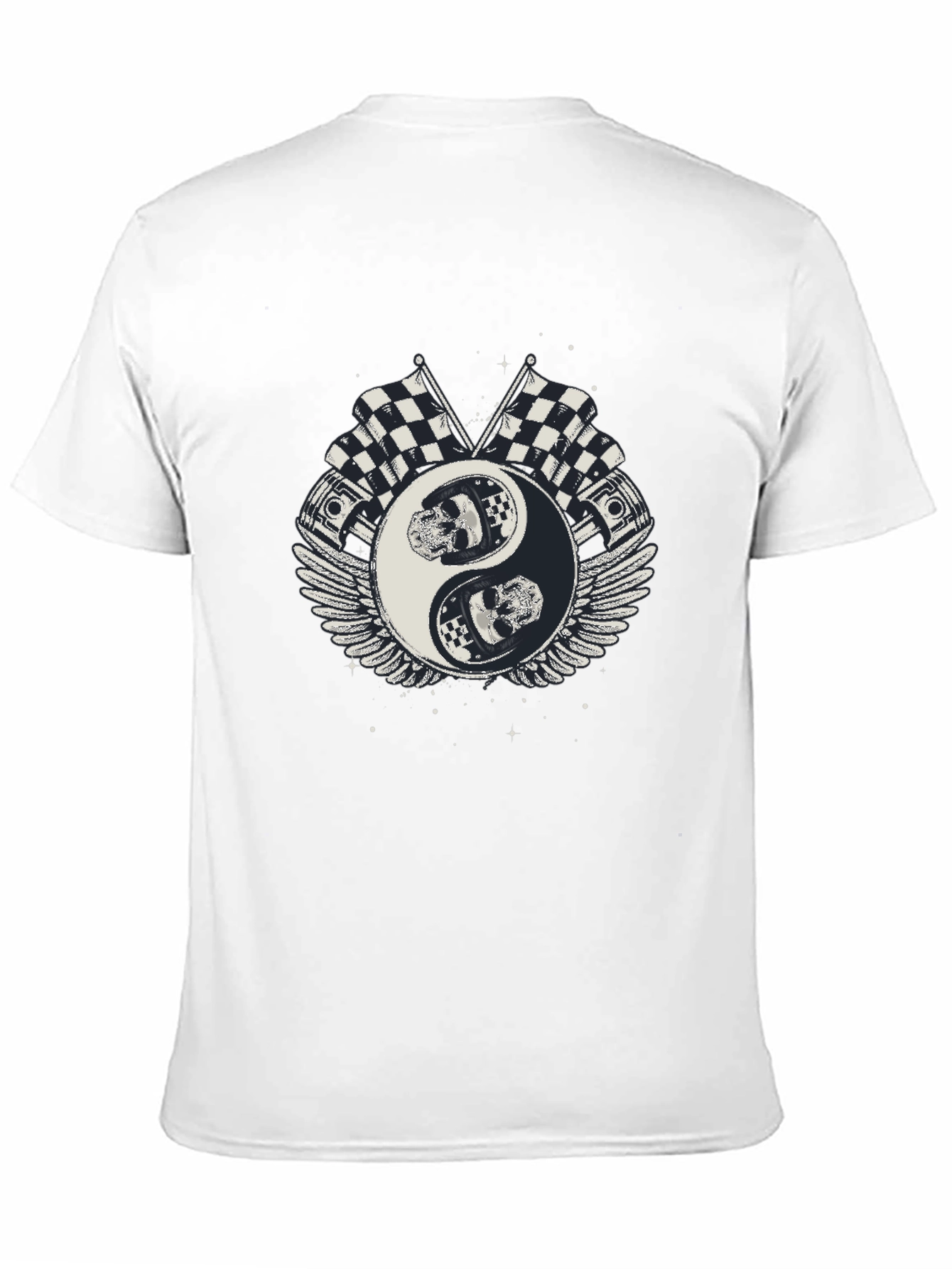 Yin Yang Skull Racing Flags Graphic T-Shirt