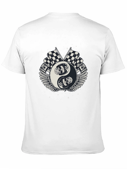 Yin Yang Skull Racing Flags Graphic T-Shirt