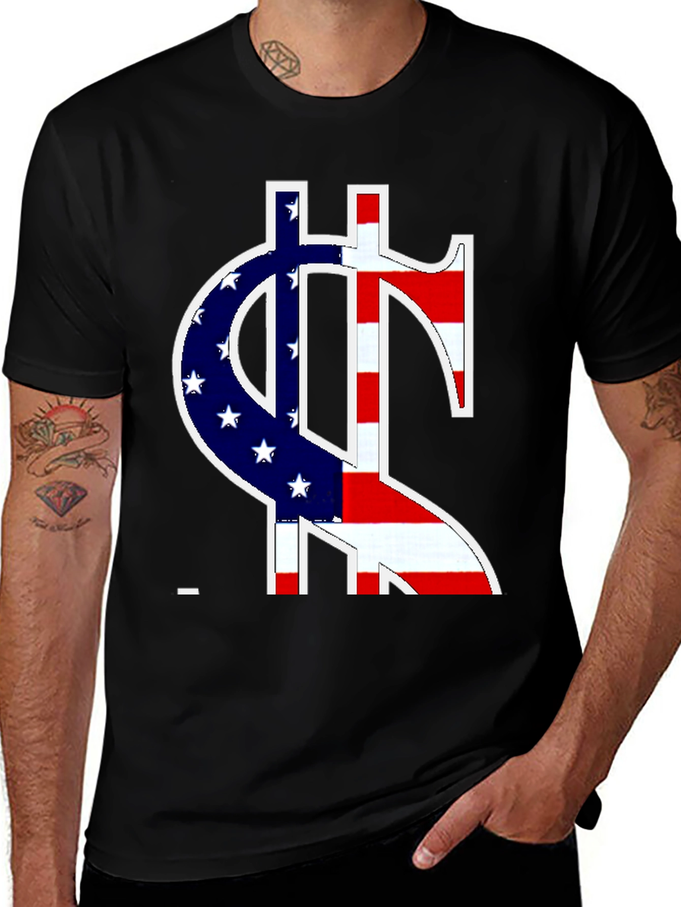 American Flag Dollar Sign Graphic T-Shirt